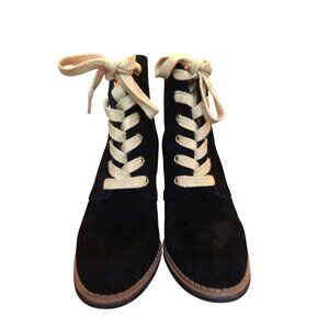 Kate Spade Black Suede Wedge Ankle Boots With Beige Laces Size 7